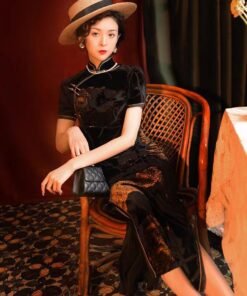 Qipao|Black sexy old Shanghai modified cheongsam