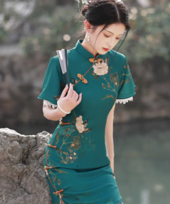 Qipao|Blue retro cheongsam