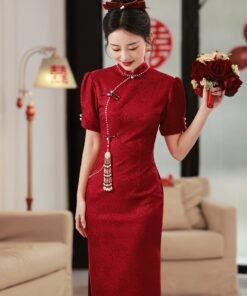 Qipao|Chinese-style red cheongsam