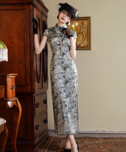 Qipao|Gray silk elegant cheongsam