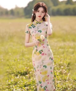 Qipao|Lady print modern cheongsam