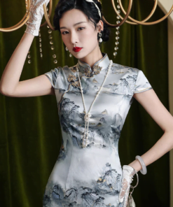 Qipao|Landscape painting vintage cheongsam