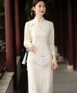 Qipao|White lace embroidered cheongsam