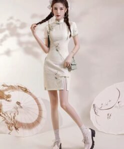 Qipao|White winter chrysanthemum modern cheongsam