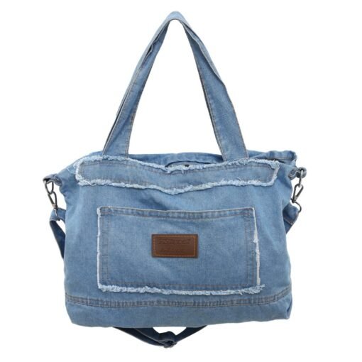 Xeie Thuk denim tote bag zippered crossbody bag -blue