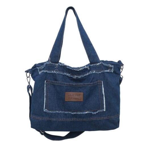 Xeie Thuk denim tote bag zippered crossbody bag-dark blue