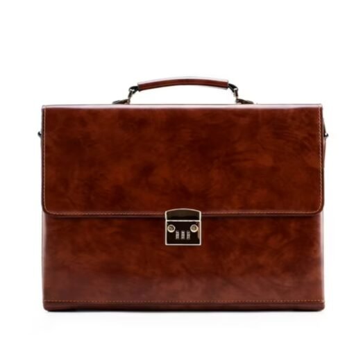 Business Password Lock Briefcase for Men Leather Portfolio Large Capacity Office Computer Bag-bright brown